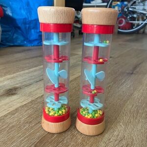 Lot 2 Wooden Montessori Sensory Toy Rainmaker Bead Spinner Toddler